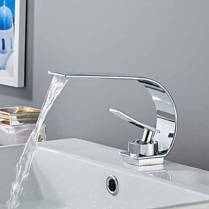 Bathroom Sink Faucet - Waterfall Painted Finishes Centerset Single Handle One HoleBath Taps