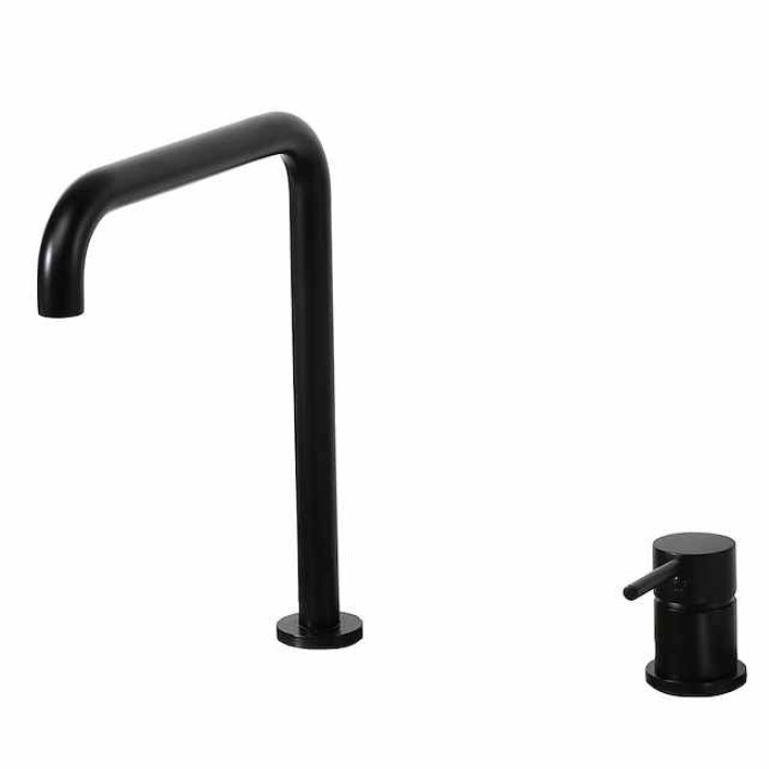 Single Handle Kitchen Faucet,Black 2 Hole Widespread Painted Finishes Brass Kitchen Sink Faucet with Hot and Cold Water