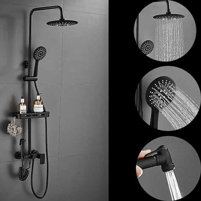 Shower System Faucet Combo Set with 8" Rain Showerhead, Multi-Function Hand Shower, Adjustable Slide Bar and Soap Dish Wall Mounted Ceramic Valve Bath Shower Mixer Taps