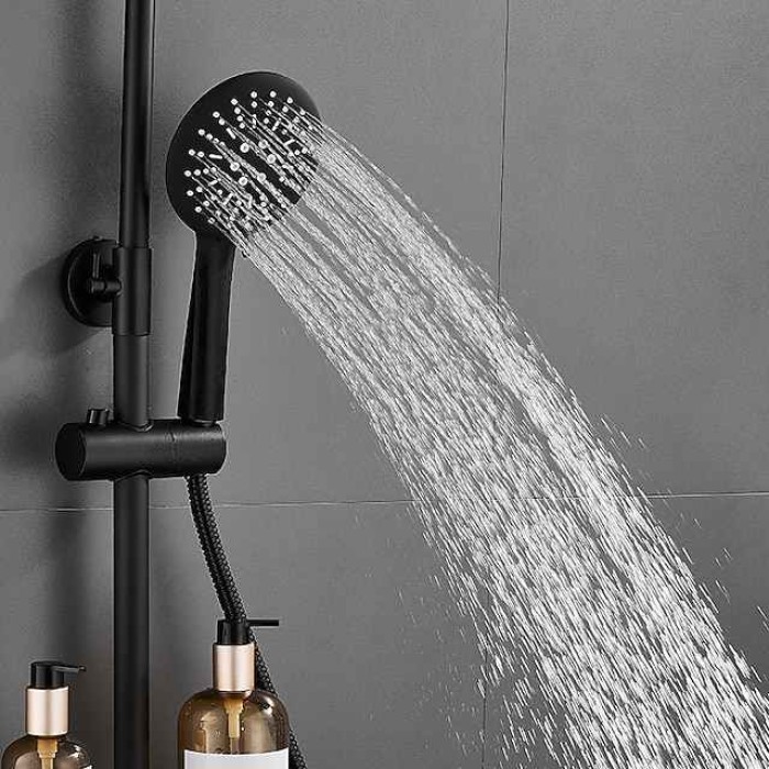 Shower System Faucet Combo Set with 8" Rain Showerhead, Multi-Function Hand Shower, Adjustable Slide Bar and Soap Dish Wall Mounted Ceramic Valve Bath Shower Mixer Taps