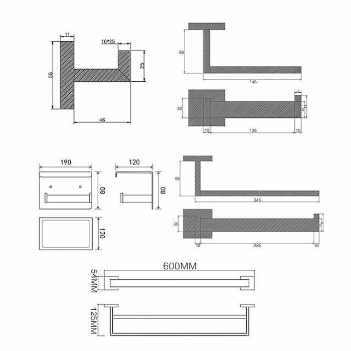 Bathroom Hardware Accessory Set,Stainless Steel  Contain with Towel Bar,Robe Hook, Toliet Paper Holder and Bathroom Rack Wall Mounted Polished/Brushed/Painted Finishes