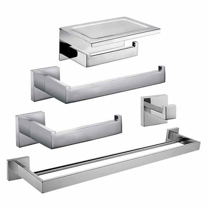 Bathroom Hardware Accessory Set,Stainless Steel  Contain with Towel Bar,Robe Hook, Toliet Paper Holder and Bathroom Rack Wall Mounted Polished/Brushed/Painted Finishes