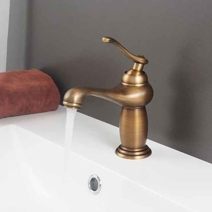 Bathroom Sink Faucet,Single Handle One Hole Brass Standard Spout,Brass Vintage Bathroom Sink Faucet Contain with Hot and Cold Water