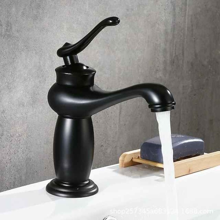 Bathroom Sink Faucet,Single Handle One Hole Brass Standard Spout,Brass Vintage Bathroom Sink Faucet Contain with Hot and Cold Water