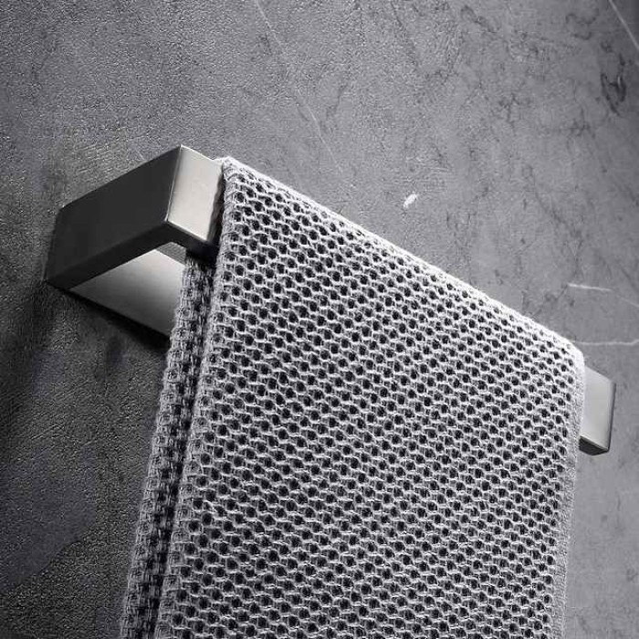 Bathroom Towel Bar,Self Adhesive Wall Mounted 304 Stainless Steel Single Bar Matte Black Silvery Bathroom & Kitchen Decoration