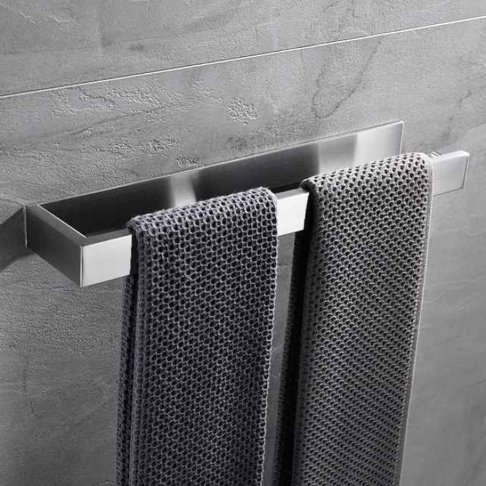 Bathroom Towel Bar,Self Adhesive Wall Mounted 304 Stainless Steel Single Bar Matte Black Silvery Bathroom & Kitchen Decoration