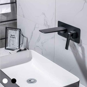 Brass Wall Mounted Bathroom Sink Faucet,Black/Silvery Waterfall Painted Finishes Bath Taps with Hot and Cold Switch