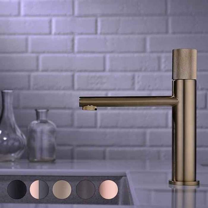 Bathroom Sink Faucet - Black / Rose Gold / Brushed Gold / Brushed Gun Color / Black  Rose Gold Wash Room Deck Mounted Brass Basin Faucet Centerset Single Handle One Hole Bath Taps Vanity Vessel Sink