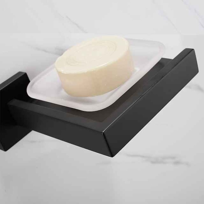 Soap Holder Stainless Steel and ABS with Glass Tray Wall Mounted Bathroom 1pc Painted Finishes, Chrome Electroplated and Brushed