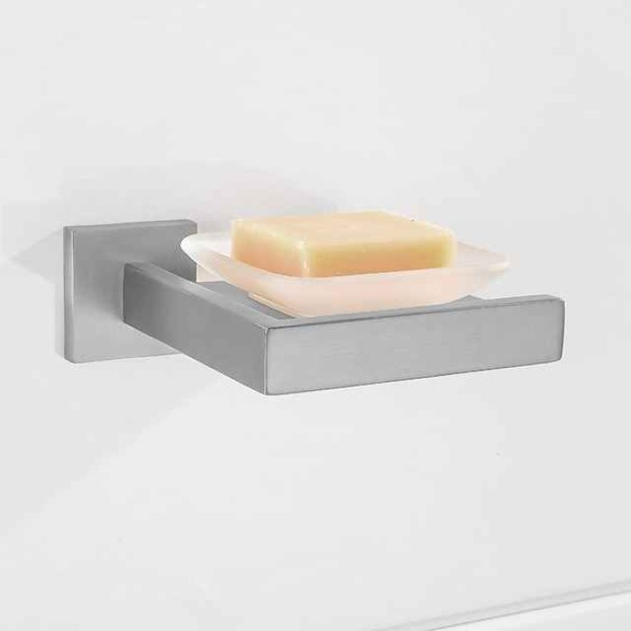 Soap Holder Stainless Steel and ABS with Glass Tray Wall Mounted Bathroom 1pc Painted Finishes, Chrome Electroplated and Brushed