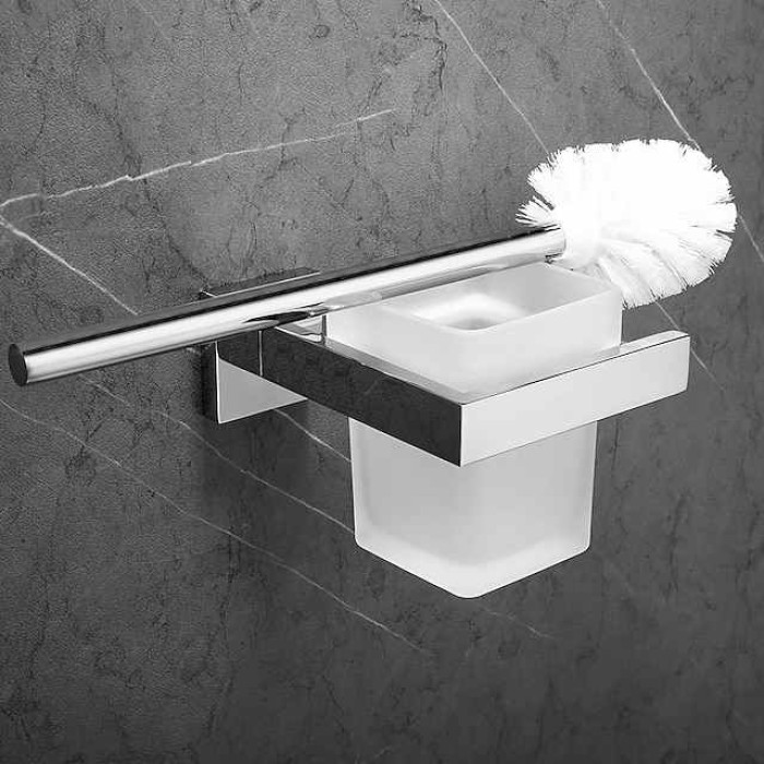 Toilet Brush Holder Modern Glasses 304 Stainless Steel Grade ABS Metal Bathroom Wall Mounted - 1pc