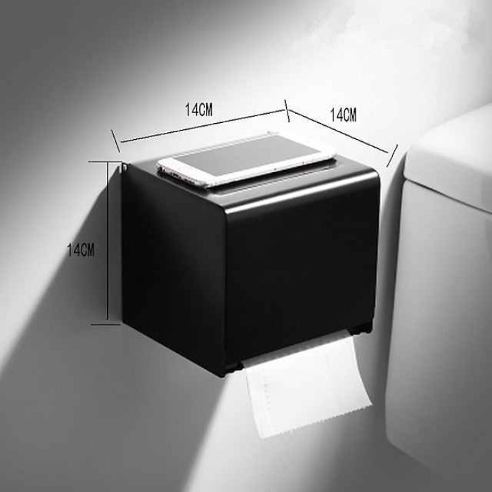 Black Toilet Paper Holder Space Aluminum Waterproof Tissue Box Punched Shelf Wall Mount Tissue Holder New Design