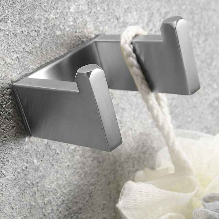 Bathroom Hardware Accessory Set Include Robe Hook, Towel Bar, Towel Holder, Toilet Paper Holder, Self-adhesive Brushed Stainless Steel Silvery