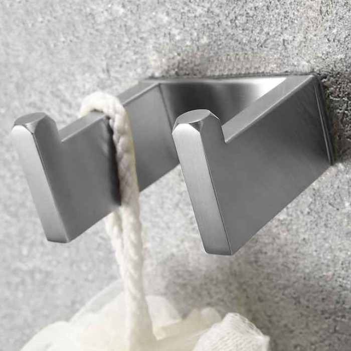 Bathroom Hardware Accessory Set Include Robe Hook, Towel Bar, Towel Holder, Toilet Paper Holder, Self-adhesive Brushed Stainless Steel Silvery