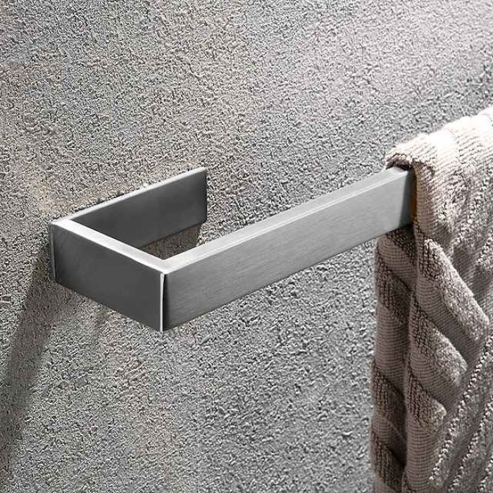 Bathroom Hardware Accessory Set Include Robe Hook, Towel Bar, Towel Holder, Toilet Paper Holder, Self-adhesive Brushed Stainless Steel Silvery