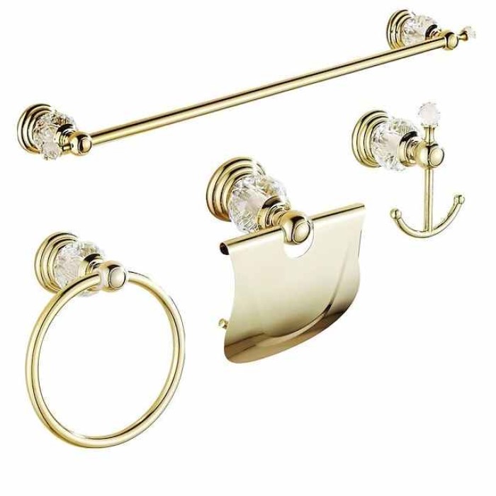 Golden Bathroom Hardware Accessory Set Includes Towel Bar, Robe Hook, Towel Holder, Toilet Paper Holder, Stainless Steel - for Home and Hotel bathroom Wall Mounted