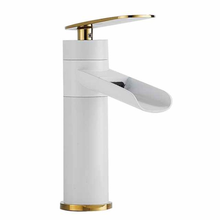 Bathroom Sink Faucet,Rotatable Electroplated Centerset Single Handle One Hole Bath Taps with Hot and Cold Switch