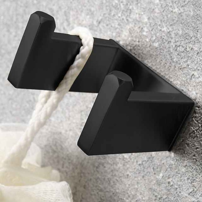 Bathroom Accessory Set, Self-adhesive Matte Black Stainless Steel Hardware Include Robe Hook, Towel Bar, Towel Holder, Toilet Paper Holder,for Home and Hotel