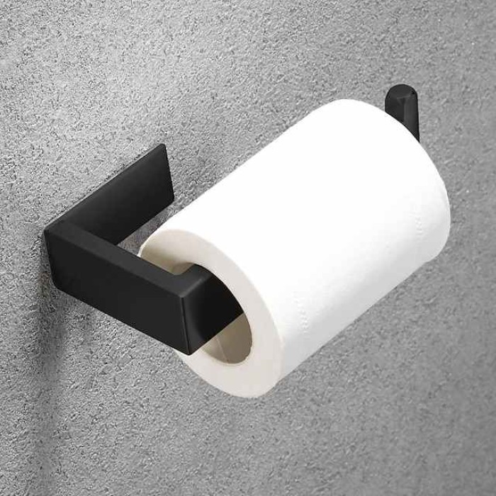 Bathroom Accessory Set, Self-adhesive Matte Black Stainless Steel Hardware Include Robe Hook, Towel Bar, Towel Holder, Toilet Paper Holder,for Home and Hotel