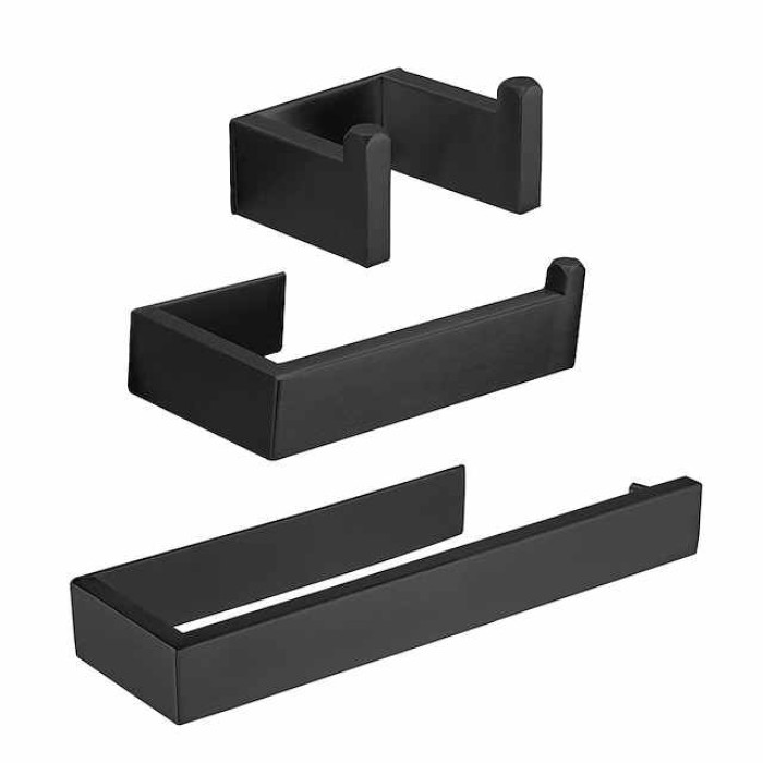 Bathroom Accessory Set, Self-adhesive Matte Black Stainless Steel Hardware Include Robe Hook, Towel Bar, Towel Holder, Toilet Paper Holder,for Home and Hotel