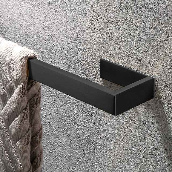 Bathroom Accessory Set, Self-adhesive Matte Black Stainless Steel Hardware Include Robe Hook, Towel Bar, Towel Holder, Toilet Paper Holder,for Home and Hotel