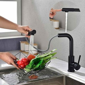 Kitchen Sink Faucet Black Single Handle One Hole Electroplated Pull-out / Pull-down Centerset Contemporary Kitchen Taps with Stream and Shower Modes