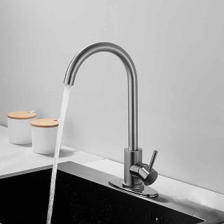 Stainless Steel Deck Mounted Kitchen Faucet, Brushed Multi-function Rotatable Kitchen Faucet with Hot and Cold Switch