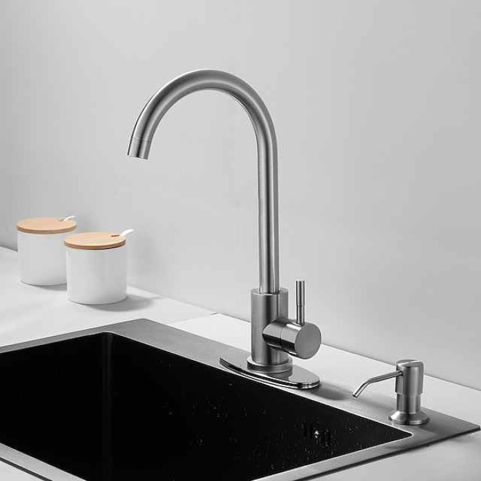 Stainless Steel Deck Mounted Kitchen Faucet, Brushed Multi-function Rotatable Kitchen Faucet with Hot and Cold Switch