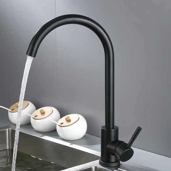 Stainless Steel Deck Mounted Kitchen Faucet, Brushed Multi-function Rotatable Kitchen Faucet with Hot and Cold Switch