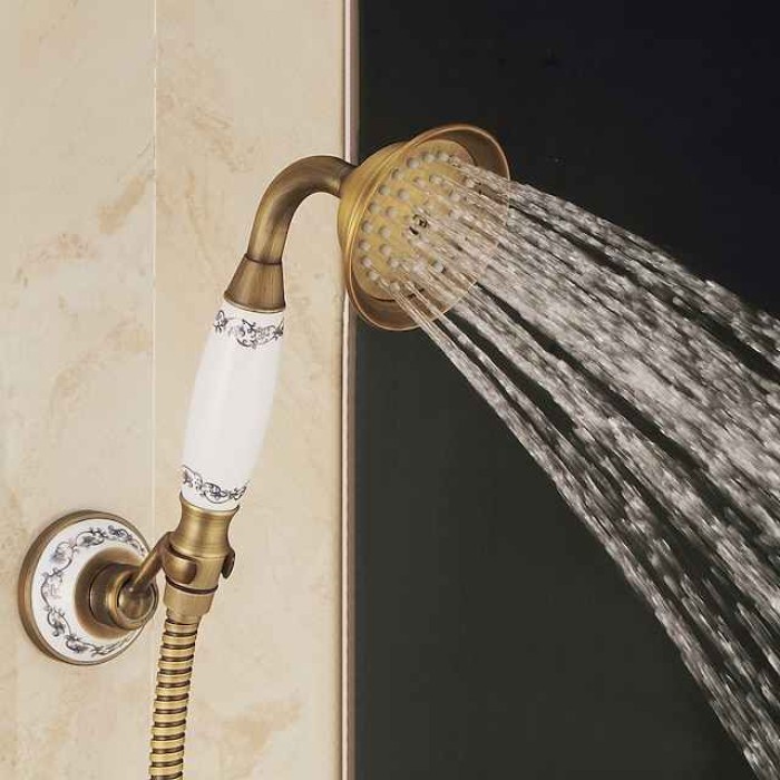 Brass Shower Faucet Set,Two Handles One Hole  Wall Installation Waterfall Portable Spray Pull out Handshower with Cold/Hot Water