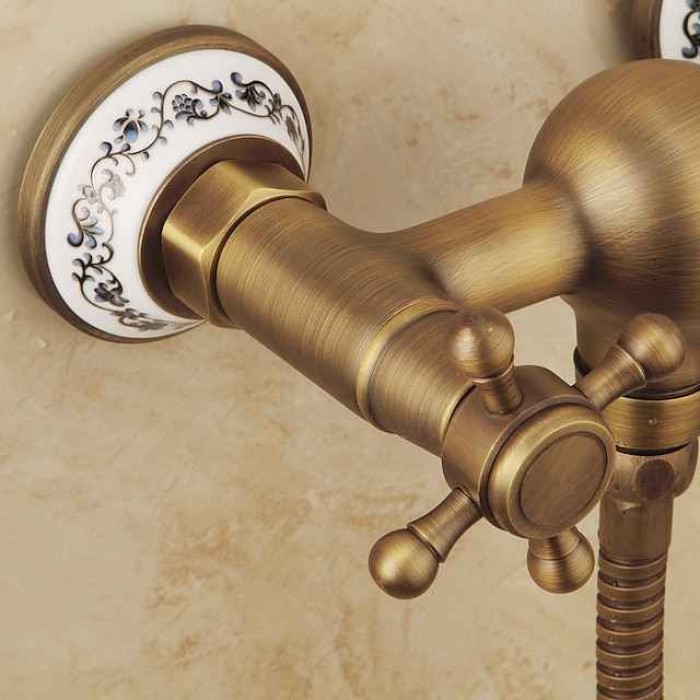 Brass Shower Faucet Set,Two Handles One Hole  Wall Installation Waterfall Portable Spray Pull out Handshower with Cold/Hot Water