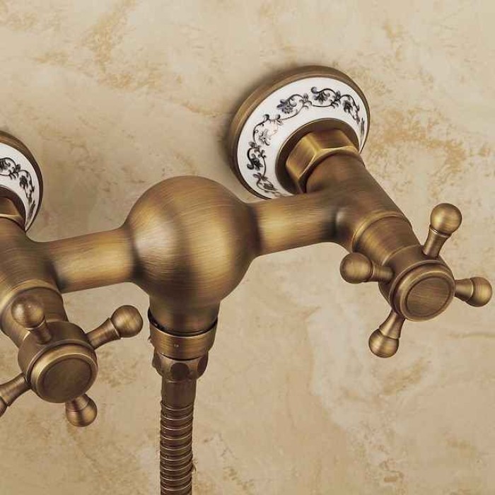 Brass Shower Faucet Set,Two Handles One Hole  Wall Installation Waterfall Portable Spray Pull out Handshower with Cold/Hot Water