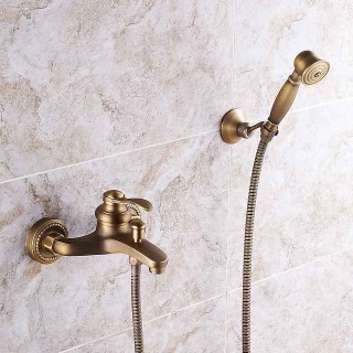 Shower Faucet Set Handshower Included Vintage Style/Country Brass Mount Outside Ceramic Valve Bath Shower Mixer Taps/Single Handle/Yes/Single Handle Three Holes