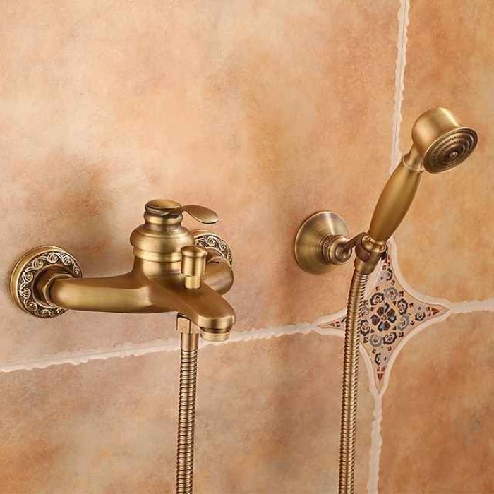 Shower Faucet Set Handshower Included Vintage Style/Country Brass Mount Outside Ceramic Valve Bath Shower Mixer Taps/Single Handle/Yes/Single Handle Three Holes