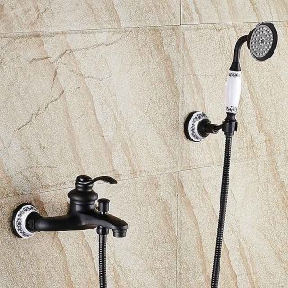 Shower Faucet / Rainfall Shower Head System Set - Handshower Included pullout Vintage Style / Country Antique Brass / Electroplated Mount Outside Ceramic Valve Bath Shower Mixer Taps / Single Handle