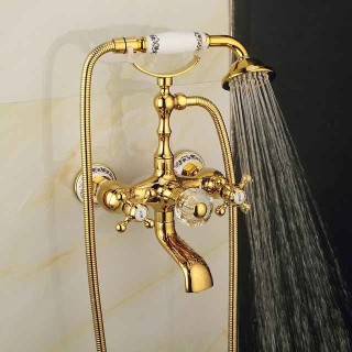 Bathtub Faucet Mixer Tap Telephone Style Luxury Golden Polish With Sprayer Hand Shower Rotate Spout tub Hot and Cold Water