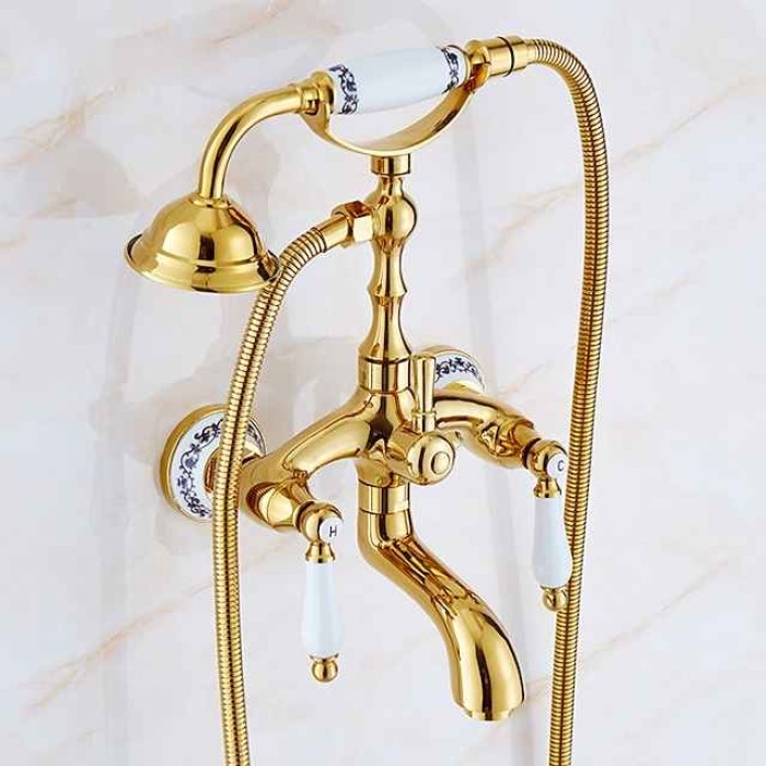 Bathtub Faucet Mixer Tap Telephone Style Luxury Golden Polish With Sprayer Hand Shower Rotate Spout tub Hot and Cold Water