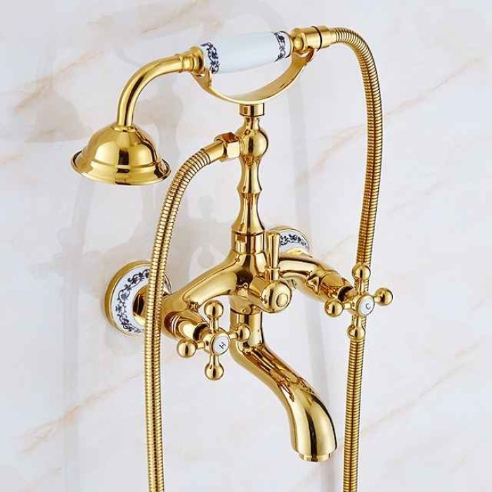 Bathtub Faucet Mixer Tap Telephone Style Luxury Golden Polish With Sprayer Hand Shower Rotate Spout tub Hot and Cold Water