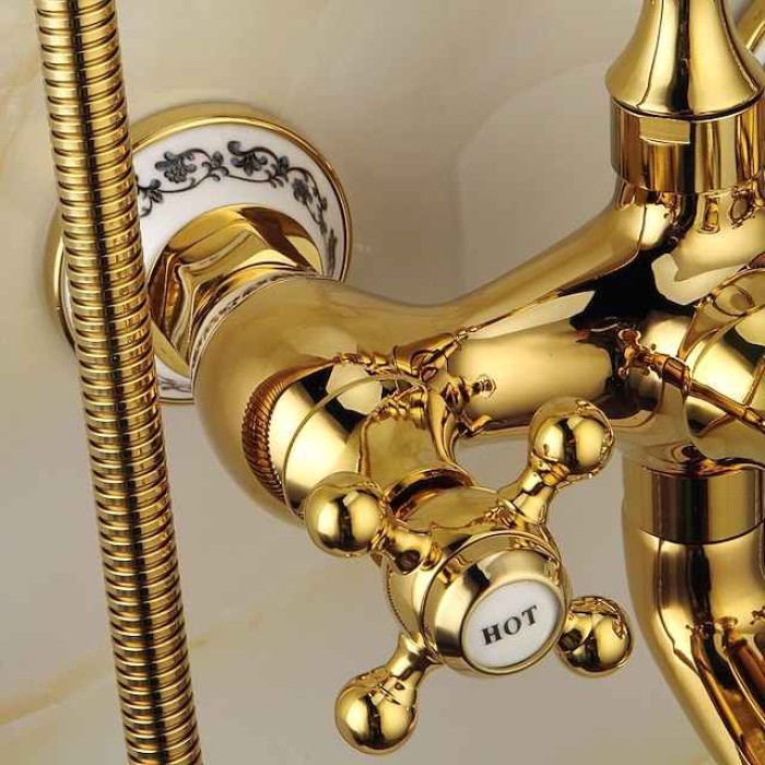 Bathtub Faucet Mixer Tap Telephone Style Luxury Golden Polish With Sprayer Hand Shower Rotate Spout tub Hot and Cold Water