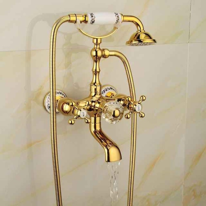 Bathtub Faucet Mixer Tap Telephone Style Luxury Golden Polish With Sprayer Hand Shower Rotate Spout tub Hot and Cold Water