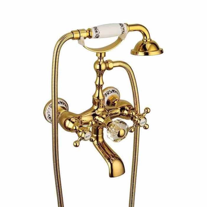 Bathtub Faucet Mixer Tap Telephone Style Luxury Golden Polish With Sprayer Hand Shower Rotate Spout tub Hot and Cold Water