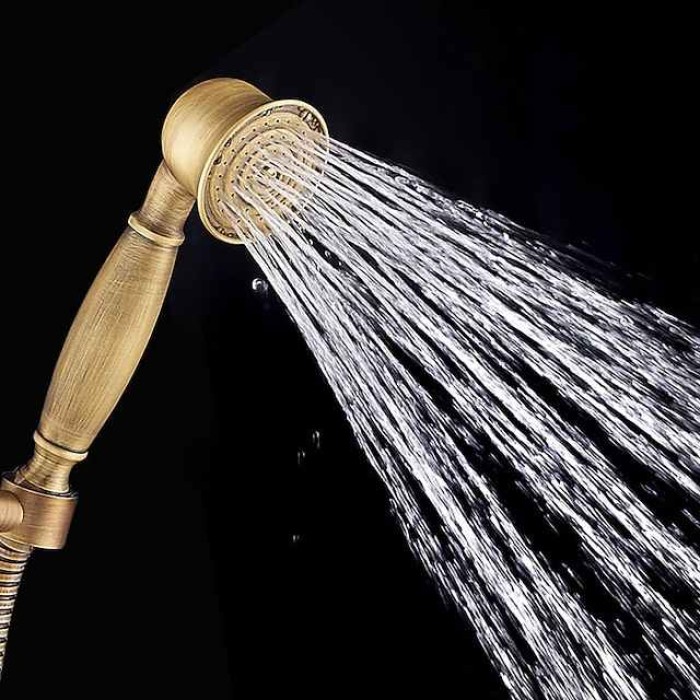 Shower Faucet Set Brass with Bathtub Spout Shower System, 2 Knob Handle Telephone Style Heldhand Showerhand 1.5m Hose Wall Mounted Tap