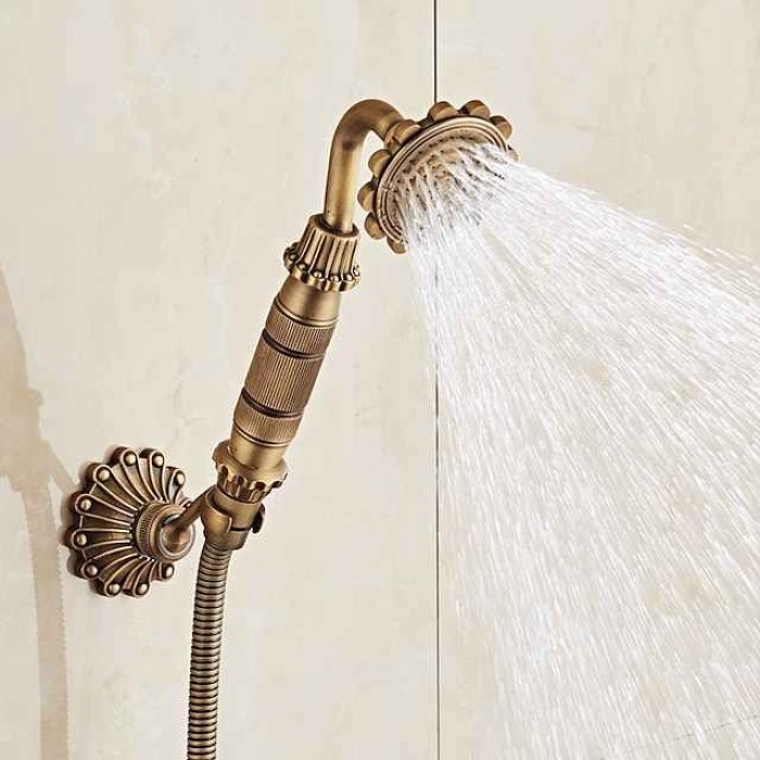 Bathtub Faucet - Retro Antique Brass Wall Installation Ceramic Valve Bath Shower Mixer Taps / Country / Single Handle / Yes / Rain Shower / Handshower Included