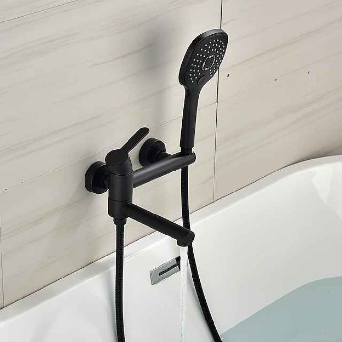 Bathtub Faucet Wall Mounted Black, 3 Spout Bathroom Faucet Bath Roman Tub Filler Mixer Tap Brass with 2 Sprayer Bidet Sprayer