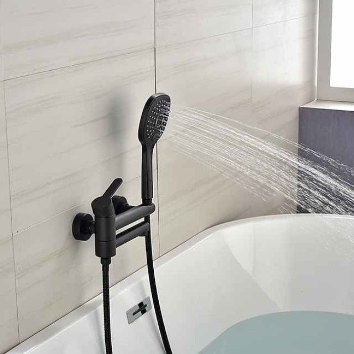 Bathtub Faucet Wall Mounted Black, 3 Spout Bathroom Faucet Bath Roman Tub Filler Mixer Tap Brass with 2 Sprayer Bidet Sprayer