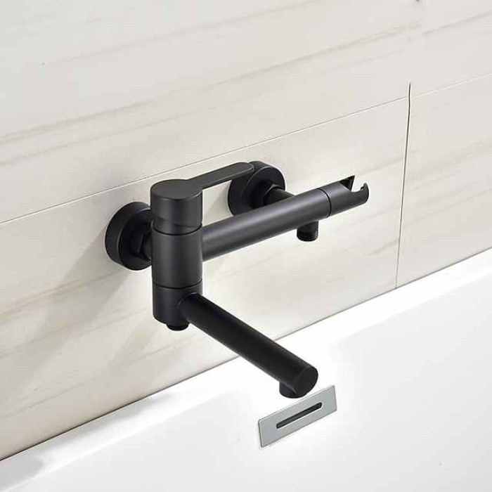 Bathtub Faucet Wall Mounted Black, 3 Spout Bathroom Faucet Bath Roman Tub Filler Mixer Tap Brass with 2 Sprayer Bidet Sprayer