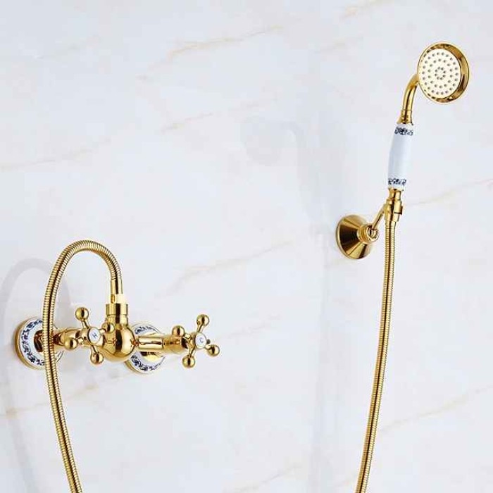 Shower Faucet Set Handshower Included Vintage Style/Country Brass/Electroplated Mount Outside Ceramic Valve Bath Shower