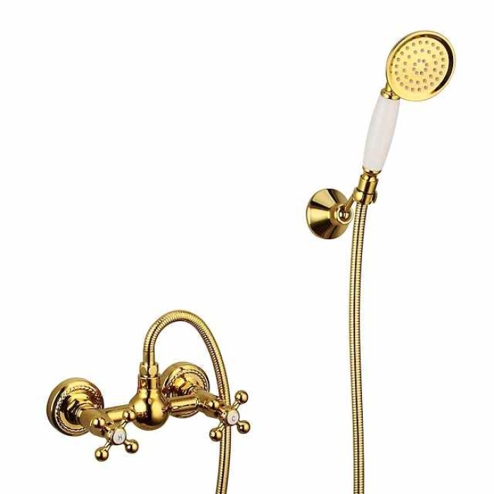 Shower Faucet Set Handshower Included Vintage Style/Country Brass/Electroplated Mount Outside Ceramic Valve Bath Shower