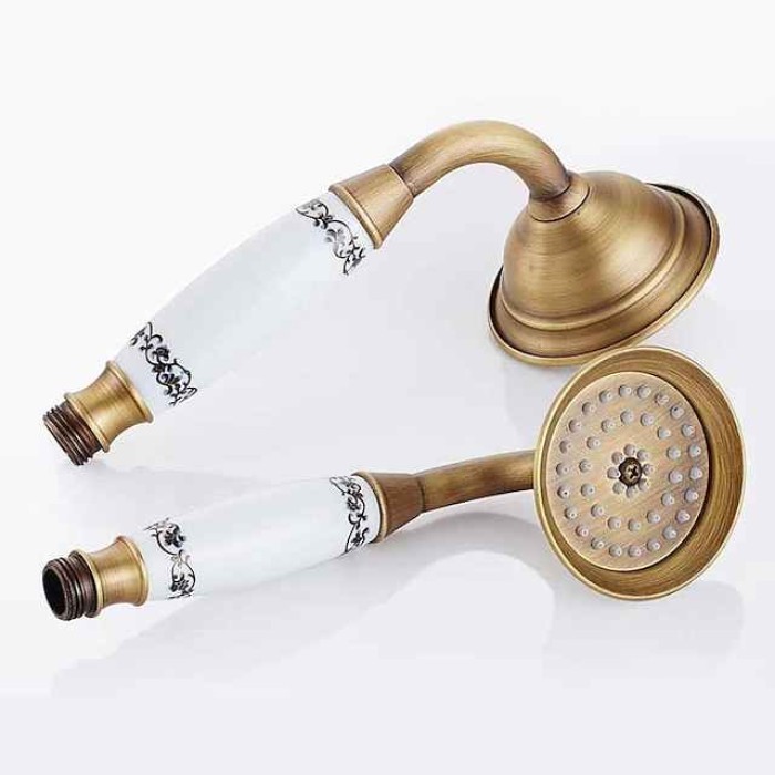 Shower Faucet Set - Rainfall Shower Vintage Style Antique Brass Mount Outside Ceramic Valve Bath Shower Mixer Taps