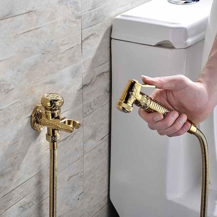 Bidet Faucet Handheld Bidet Sprayer, Antique Golden Luxury Diaper Water Shattaf Toilet Spray Set, Bathroom Baby Cloth Diaper Cleaning Sprayer Middle East